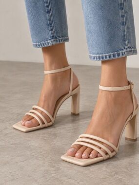 Armani Exchange Dalia Rose Leather Ankle Strappy Sandals